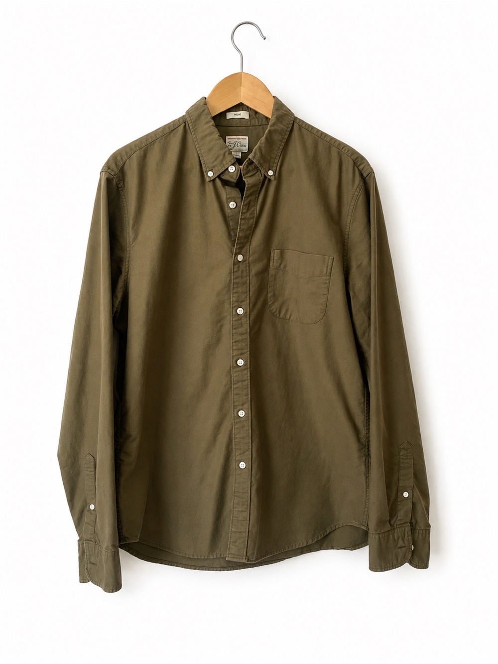 J. Crew Men's Pima Cotton Oxford in Olive Green Size Large Slim Fit